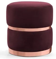 Puff Decorativo Com Cinto e Aro Rosê Round B-278 Veludo Marsala - Domi