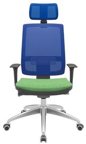 Cadeira Office Brizza Tela Azul Com Encosto Assento Poliéster Verde Musgo Autocompensador 126cm - 63151 Sun House