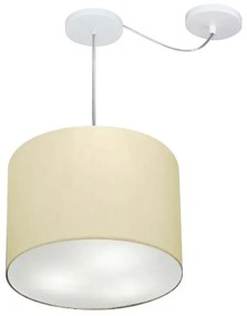 Lustre Pendente Cilíndrico Com Desvio Md-4258 Cúpula em Tecido 40x30cm Algodão Crú - Bivolt