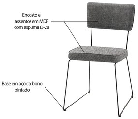 Kit 6 Cadeiras de Jantar Decorativa Base Aço Preto Luigi Linho Cinza G17 - Gran Belo