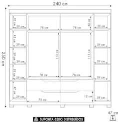 Guarda Roupa Casal 240cm Ripado 6 Portas Doble Off/Freijó - Albatroz