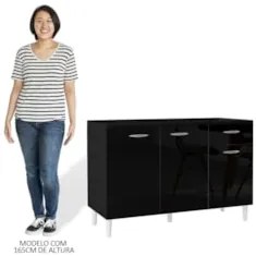 Balcão Gabinete de Pia para Cozinha 120cm 3 Portas Classic Z46 Preto -