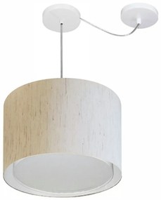 Lustre Pendente Cilíndrico Com Desvio Linho Bege MJ-4306 Para Mesa de Jantar e Estar