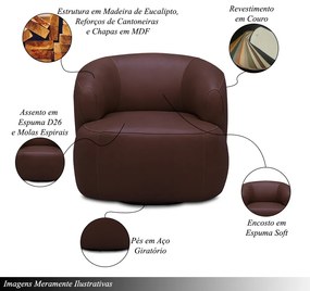 Kit 2 Poltronas Decorativas Verona Sala de Estar Base Giratória em Aço Couro Marrom Chocolate G88 - Gran Belo