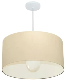 Lustre Pendente Cilíndrico Md-4208 Cúpula em Tecido 55x30cm Algodão Crú - Bivolt