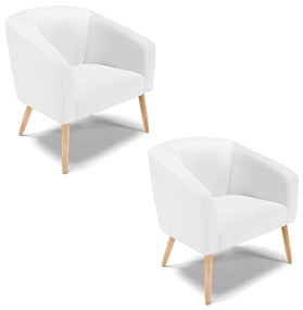 Poltrona Decorativa Pé Palito Natural Kit 2 Stella Sintético Branco D03 - D'Rossi