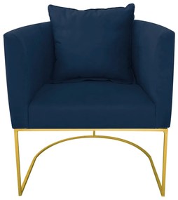 Poltrona Paola Suede Base Metálica Dourado D'Rossi - Azul Marinho