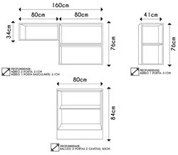 Armário de Cozinha Modulado 4 Peças Com Tampo CJ11 Duna P09 Branco - M