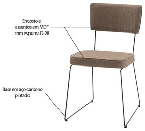 Kit 2 Cadeiras de Jantar Decorativa Base Aço Preto Luigi Linho Bege G17 - Gran Belo