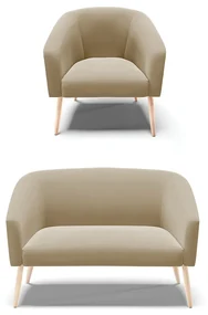 Sofá Namoradeira e Poltrona Pé Palito Natural Stella Suede D03 - D'Rossi - Marrom Rato