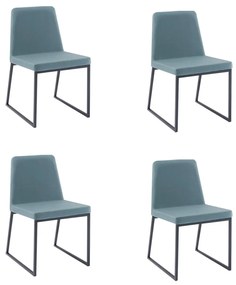 Kit 4 Cadeiras de Jantar Decorativa Base Aço Preto Javé Linho Azul Claro G17 - Gran Belo