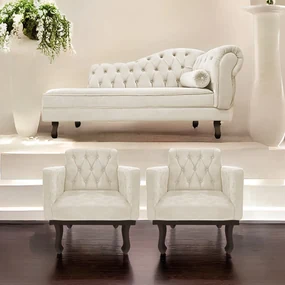 Kit Diva Recamier Diana 185cm Lado Esquerdo e 02 Poltronas Classic Suede - ADJ Decor