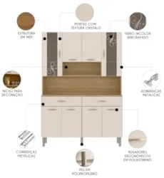 Armário de Cozinha Compacta 121cm Bruna Plus Freijó/Soft Z06 - Mpozena