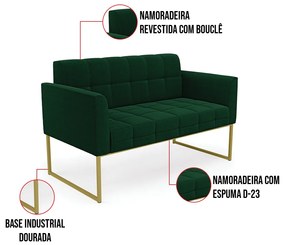 Namoradeira e Poltrona Industrial Dourado Elisa Bouclê Verde D03 - D'Rossi