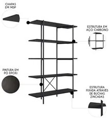 Estante Industrial 5 Prateleiras Home Office Yang F02 Preto  - Mpozena