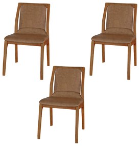 Kit 3 Cadeiras Decorativas Sala de Jantar Madeira Maciça Bruyne PU Sintético Marrom G13 - Gran Belo