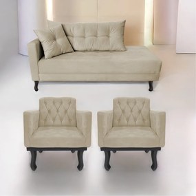 Kit Diva Recamier Azura 140cm Lado Direito e 02 Poltronas Classic Suede - ADJ Decor