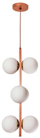 Pendente Cosmos Vertical C/ 6 Globos Ø30X60Cm 6L E27 Mini Bulbo / Meta... (MR-T / CB-M - Marrom Text + Cobre Metálico, FOSCO)