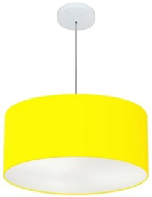 Pendente Cilíndrico Vivare Free Lux Md-4386 Cúpula em Tecido - Amarelo Único - Canopla branca e fio transparente