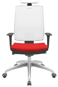 Cadeira Office Brizza Tela Branca Com Encosto Assento Aero Vermelho Autocompensador 126cm - 63251 Sun House