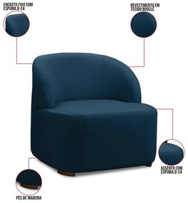 Poltrona Decorativa Orgânica para Sala Diully Bouclê E03 - D'Rossi - Azul Marinho