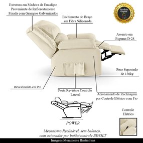 Poltrona do Papai Reclinável Melim Controle Power Elétrico PU Bege FH1 - D'Rossi