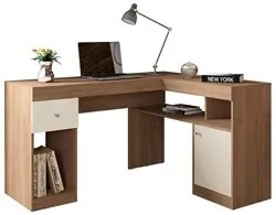 Mesa Para Computador Escrivaninha em L Nilo Buriti/Off White - Caemmun