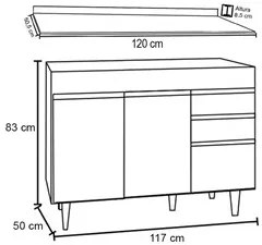 Balcão Gabinete para pia com Tampo 120cm Michigan Branco/Pto - Lumil