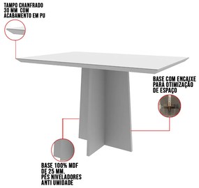 Mesa de Jantar Retangular Tampo com Vidro Sabrina 120 cm Off White - D'Rossi