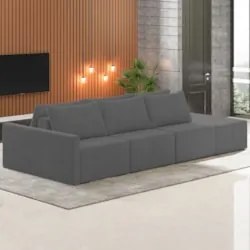 Sofá Ilha Modular com Puff para Sala Living 342cm Georgia Z08 Veludo C