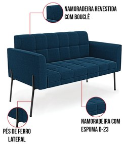 Namoradeira e 2 Poltronas Pé de Ferro Pto Elisa Bouclê Azul D03 - D'Rossi