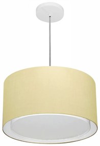 Lustre Pendente Cilíndrico Duplo Md-4290 Cúpula em Tecido 40x25cm Algodão Crú - Bivolt