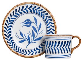Jogo de 06 Xícaras Chá c/ Pires Colorfull Handmade Cerâmica 200ml  Azul