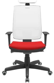 Cadeira Office Brizza Tela Branca Com Encosto Assento Aero Vermelho Autocompensador Base Standard 126cm - 63437 Sun House