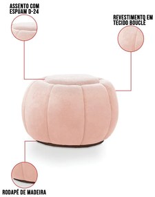 Poltrona Decorativa Orgânica Giratória com Puff Cloud Bouclê E03 - D'Rossi - Rose
