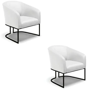 Poltrona Decorativa Industrial Preto Kit 2 Stella Sintético Branco D03 - D'Rossi