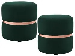 Kit 2 Puffs Decorativos Com Cinto Rosê Round C-303 Veludo Verde Musgo