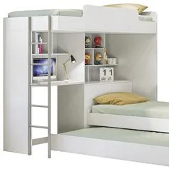 Beliche Solteiro com Cama Auxiliar e Office Concept S01 Branco - Mpoze