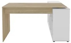 Mesa Escrivaninha em L Eron e Estante Livreiro Stela A06 Branco/Carval