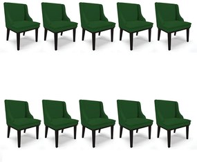 Kit 10 Cadeiras de Jantar Liz Veludo Luxo Base Fixa Madeira Preto - D'Rossi - A136 Verde