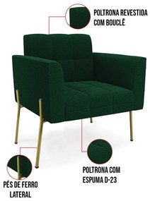 Poltrona Sala de Estar Pé de Ferro Dourado Elisa Bouclê Verde D03 - D'Rossi