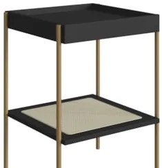 Mesa Lateral Com Prateleira Pé Metal Arlo A10 Nero/Dourado - Mpozenato