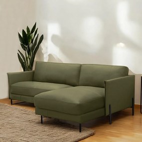 Sofá Decorativo Karine 3 Lugares Sala de estar 230cm com Chaise Pés em Aço Couro Fendi G88 - Gran Belo