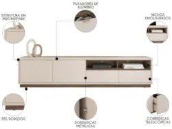 Rack Para Sala Bancada de TV 75 Pol 218cm Isis Off White/Nogueira San