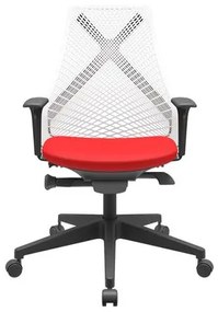 Cadeira Office Bix Tela Branca Assento Aero Vermelho Autocompensador Base Piramidal 95cm - 64053 Sun House