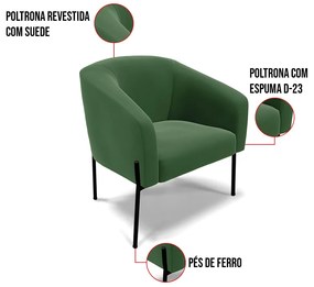 Cadeira Sala de Jantar Pé de Ferro Preto kit 2 Stella Suede D03 - D'Rossi - Verde