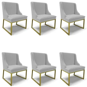 Cadeira Sala de Jantar Industrial Dourado kit 6 Liz Linho D03 - D'Rossi - Cinza