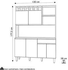 Cozinha Compacta 130cm Com 6 Portas 1 Gaveta Alice Preto/Amêndoa - AJL