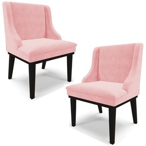 Kit 2 Cadeiras Decorativas Sala de Jantar Base Fixa de Madeira Firenze Suede Rosa Bebê/Preto G19 - Gran Belo