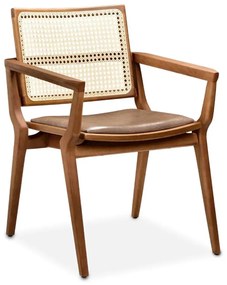 Cadeira com Braço Ester Estofada Encosto com Palha Natural Sextavada Estrutura Madeira Liptus Design Sustentável